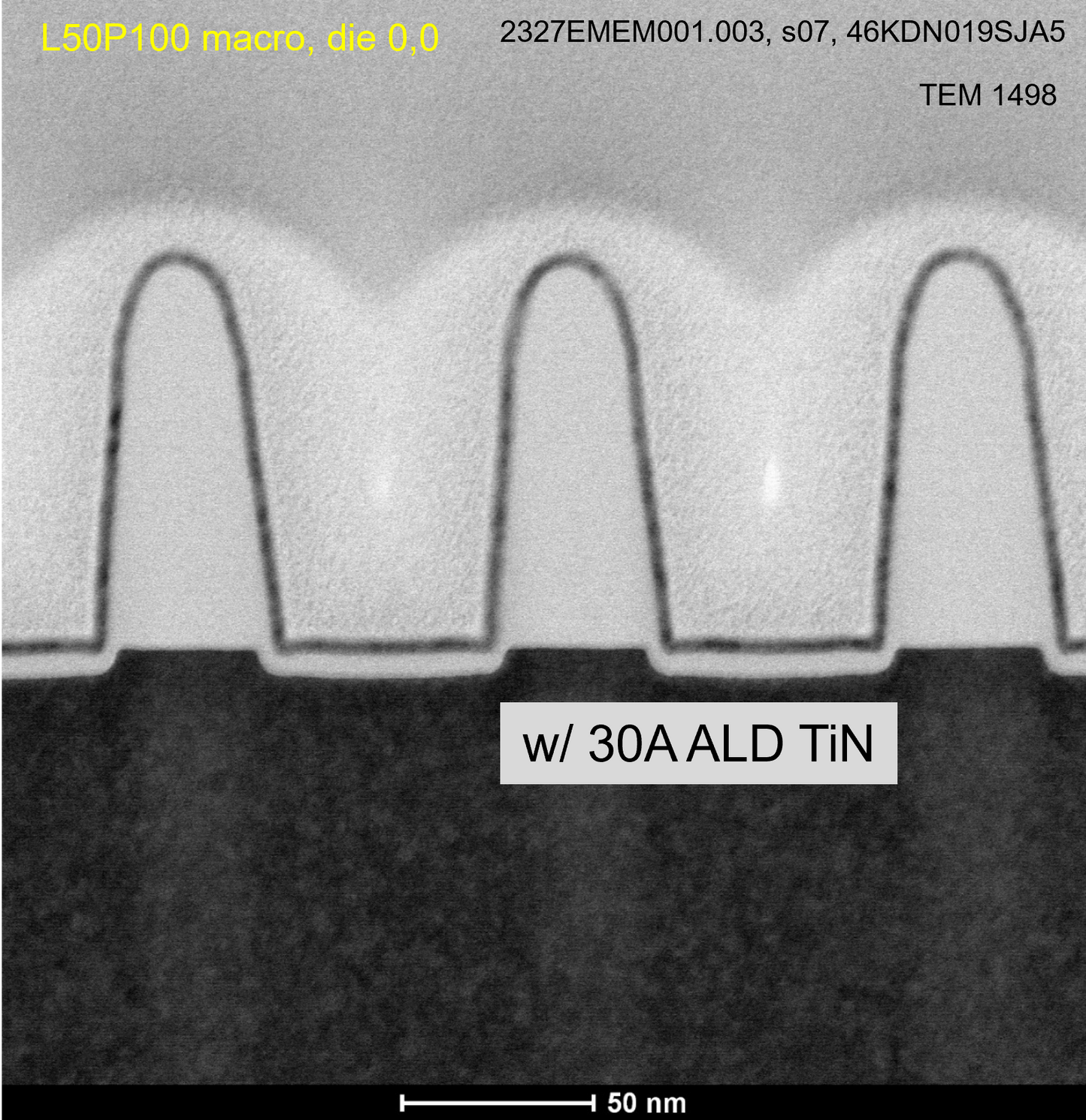 Chip-AMAG7 Hardmask LineSpace, 100 nm depth, L50P100 anchor target w/TiN anti-charge coating